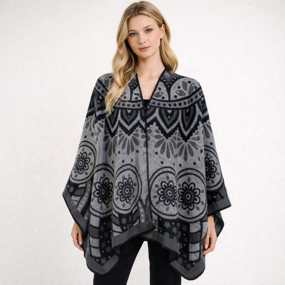 2/$30 NEW Boho Southwest Ruana Oversized Open Wrap Poncho Blanket Scarf